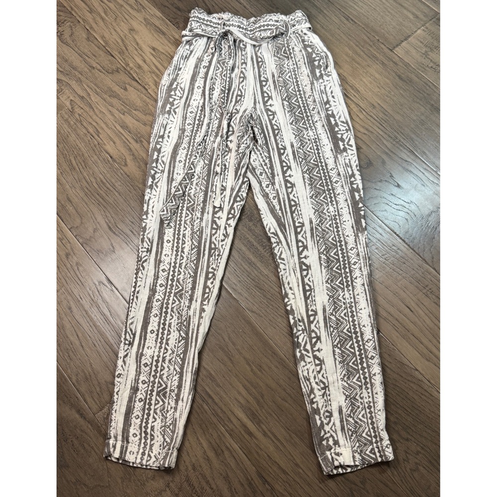 Cali 1850 Paperbag Waist Pants XS Linen Viscose Geometric Print